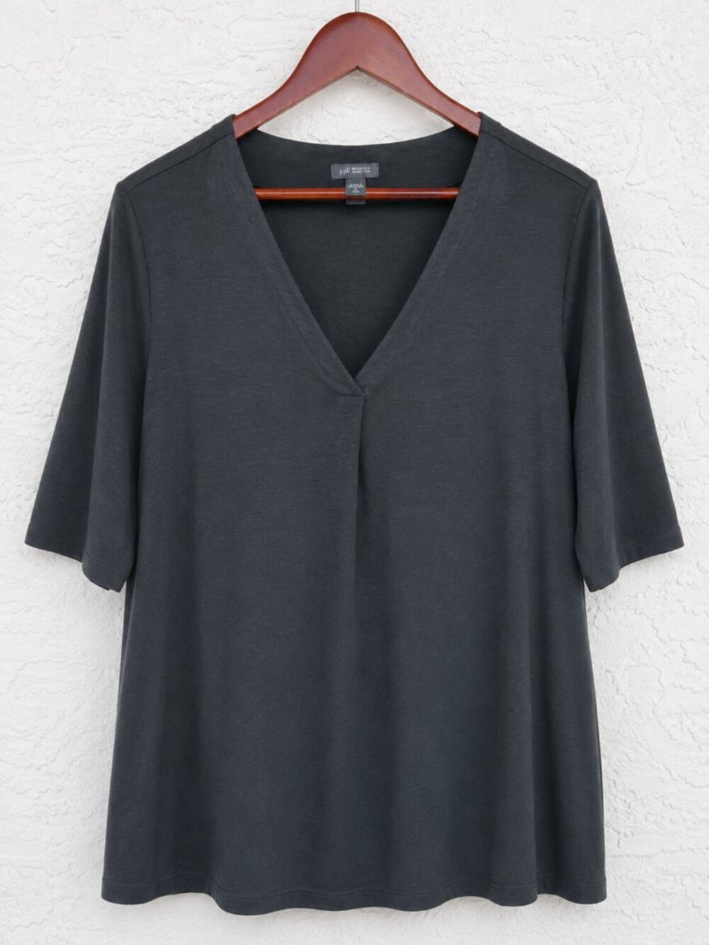 J Jill Wearever XL Black V Neck Tunic Top Stretch Minimalist Capsule Lagenlook
